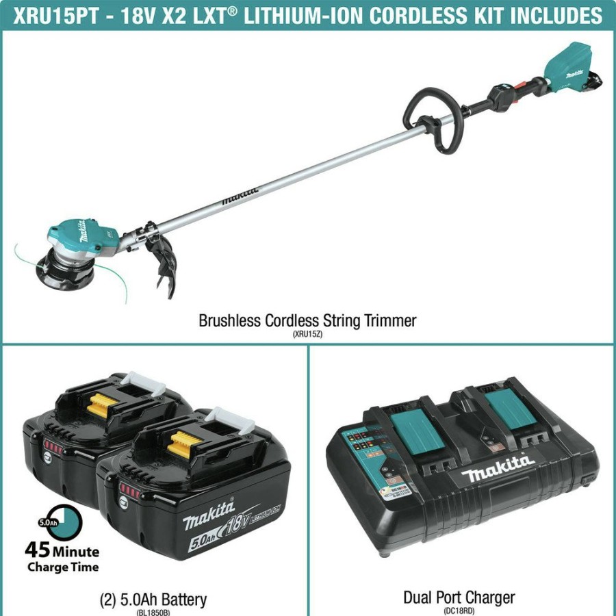 Outdoor Power Tools & Equipment Makita String Trimmers | Makita Xru15Pt 18V X2 (36V) Lxt Lithium-Ion Brushless Cordless String Trimmer Kit (5 Ah)