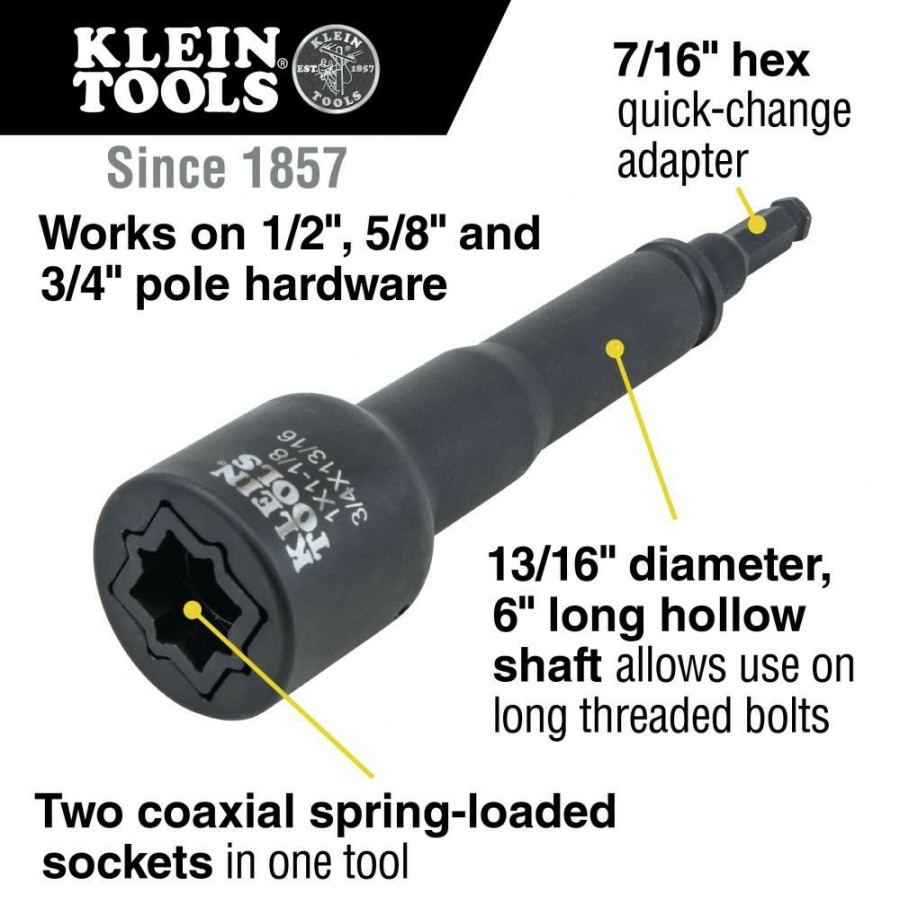 Hand Tools Klein Tools Impact Sockets | Klein Tools Nrhd4 4-In-1 Sae 3/4 In., 13/16 In., 1, 1-1/8 In. Socket Wrench Set With 7/16 In. Hex Adapter