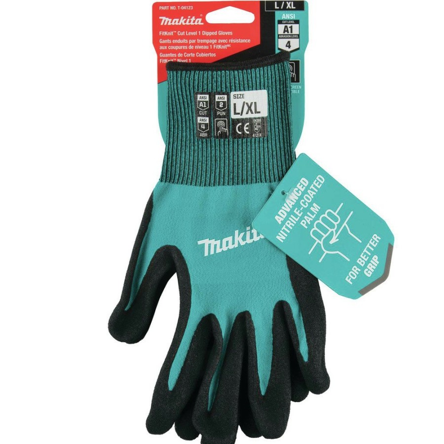 Safety Equipment Makita | Makita T-04117 Cut Level 1 Fitknit Nitrile Coated Dipped Gloves - Small/Medium