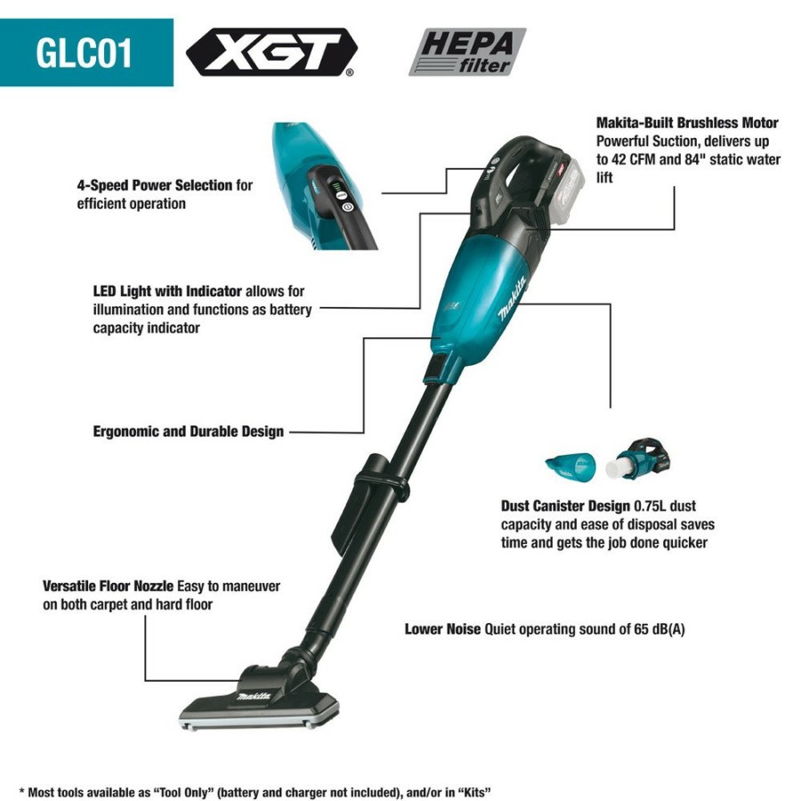 Vacuums Makita | Makita Glc01R1 40V Max Xgt Brushless Lithium-Ion Cordless 4-Speed Hepa Filter Compact Vacuum Kit (2.0 Ah)