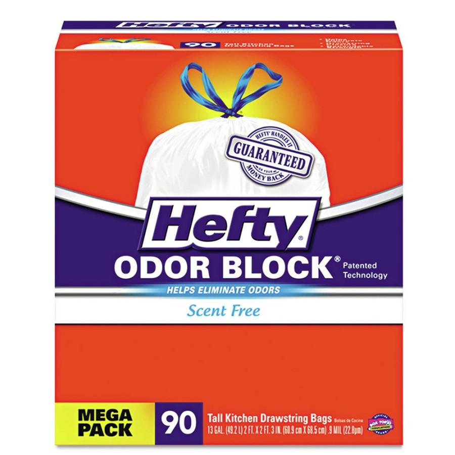 Facility Maintenance & Supplies Hefty | Hefty E84574Ct Strong 13 Gallon 0.9 Mil 23.75 In. X 27 In. Tall Kitchen Drawstring Bags - White (90/Box, 3 Boxes/Carton)