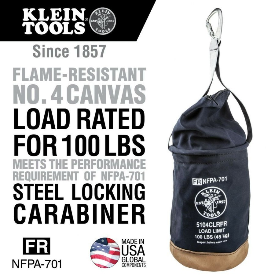 Tool Storage Klein Tools | Klein Tools 5104Clrfr 12 In. Flame-Resistant Top Closing Canvas Bucket - Black