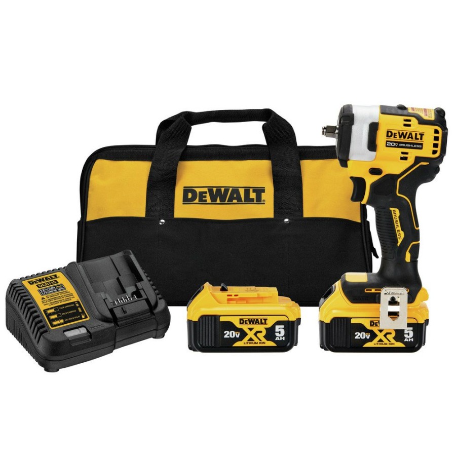 Power Tools Dewalt | Dewalt Dcf913P2 20V Max Brushless Lithium-Ion 3/8 In. Cordless Impact Wrench With Hog Ring Anvil Kit With 2 Batteries (5 Ah)