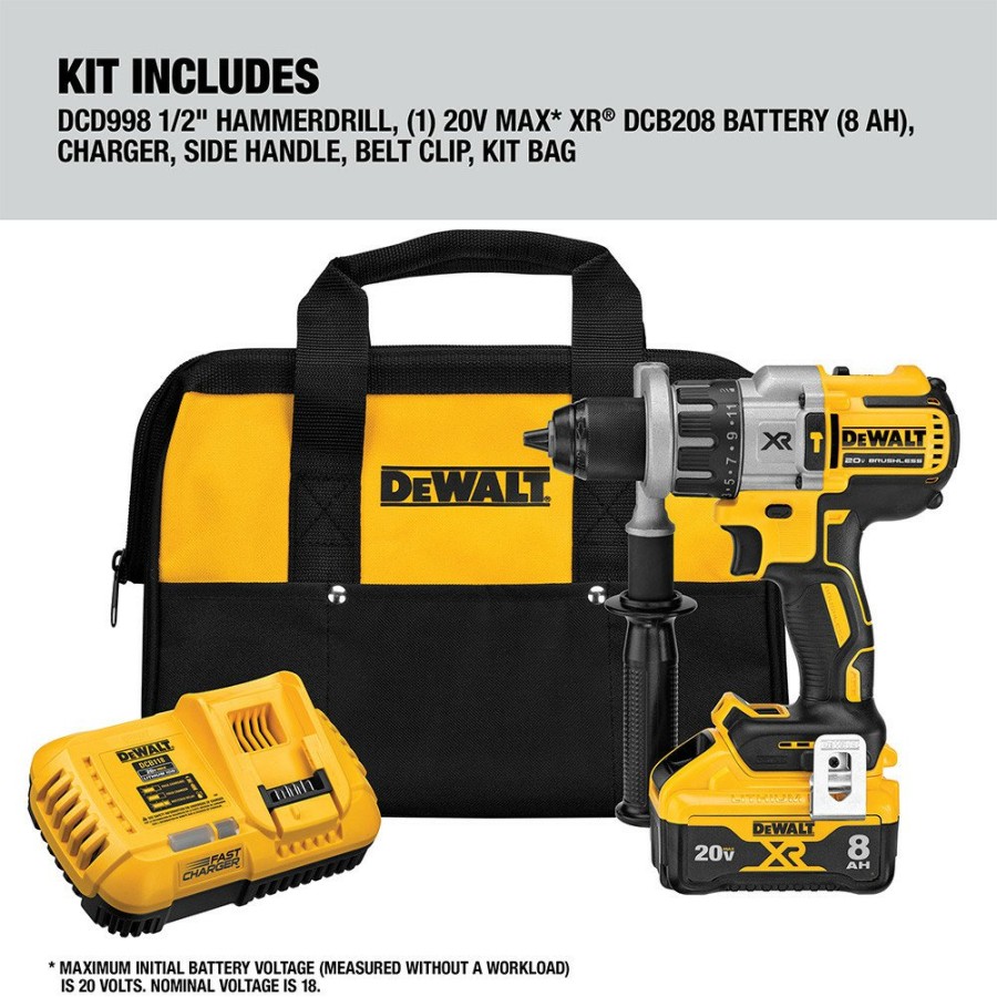 Power Tools Dewalt Hammer Drills | Dewalt Dcd998W1 20V Max Xr Power Detect Brushless Lithium-Ion 1/2 In. Cordless Hammer Drill Driver Kit (8 Ah)