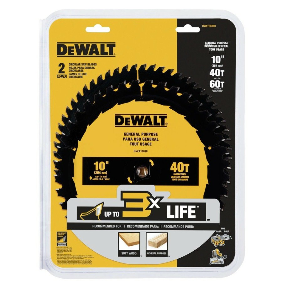 Power Tool Accessories Dewalt Circular Saw Blades | Dewalt Dwa110Cmb (2-Pack) 10 In. 40T/60T General Purpose Circular Saw Blades Combo Pack