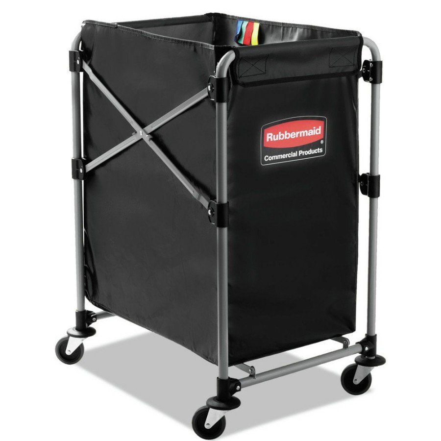 Facility Maintenance & Supplies Rubbermaid Commercial Cleaning Carts | Rubbermaid Commercial 1881749 4.98 Cu Ft. 20.33 In. X 24.1 In. X 34 In. Collapsible X-Cart - Black/Silver