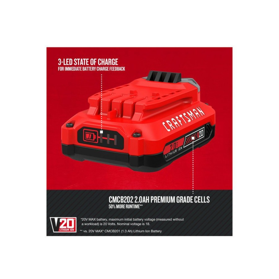 Batteries & Chargers Craftsman | Craftsman Cmcb202 20V Max 2 Ah Lithium-Ion Battery