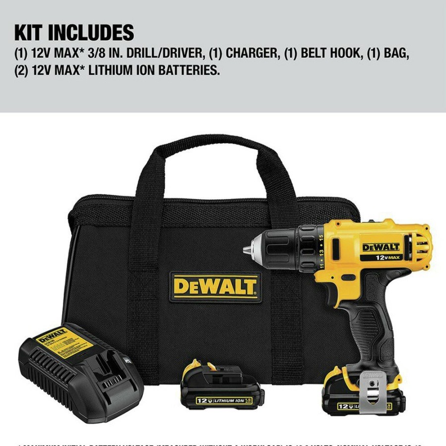 Power Tools Dewalt Drill Drivers | Dewalt Dcd710S2 12V Max Lithium-Ion Cordless 3/8 In. Drill/Driver Kit (1.5 Ah)