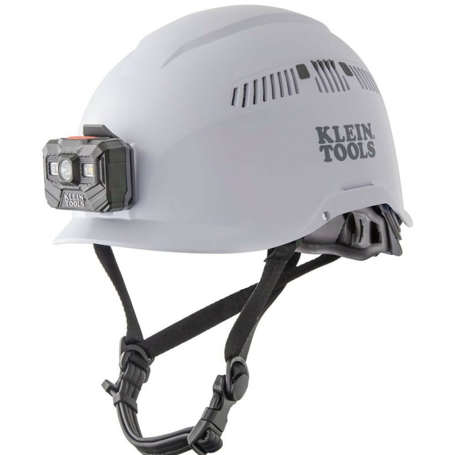 Safety Equipment Klein Tools Hard Hats | Klein Tools 60150 Vented-Class C Safety Helmet With Rechargeable Headlamp - White