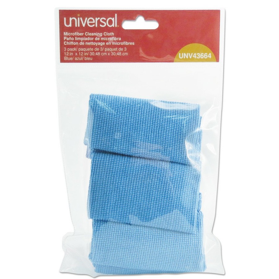 Facility Maintenance & Supplies Universal Cleaning Tools | Universal Unv43664 12 In. X 12 In. Microfiber Cleaning Cloth - Blue (3/Pack)