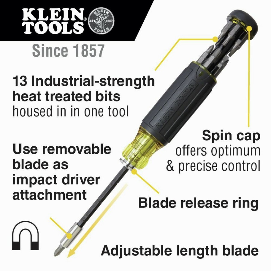 Hand Tools Klein Tools | Klein Tools 32303 14-In-1 Multi-Bit Adjustable Length Screwdriver