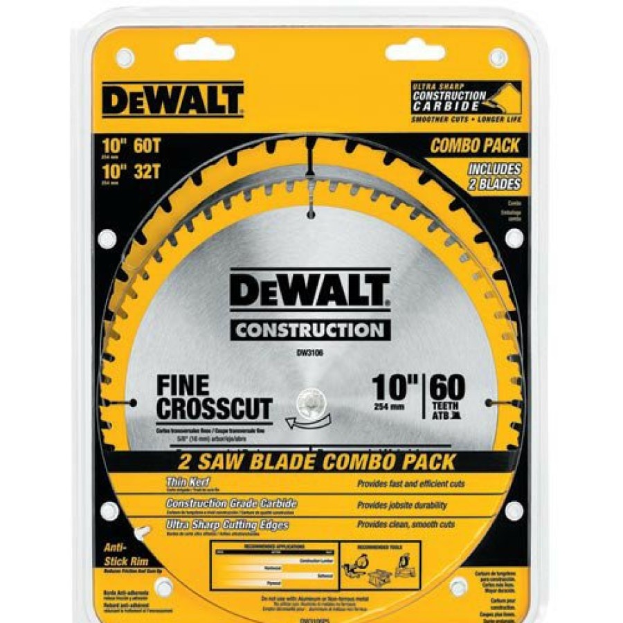 Power Tool Accessories Dewalt Circular Saw Blades | Dewalt Dw3106P5 2 Pc 10 In. Series 20 Circular Saw Blade Combo Pack