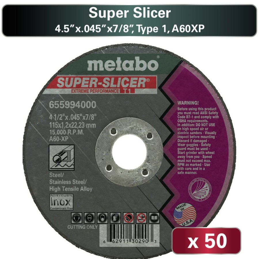 Power Tool Accessories Metabo Grinding Wheels | Metabo Us655994050 50-Piece A60Xp Super Slicer T1 4.5 In. X 0.45 In. X 7/8 In. Cutting Wheel Pack