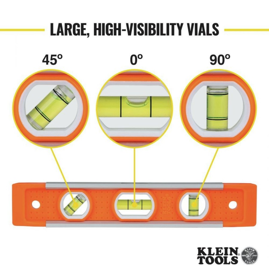 Hand Tools Klein Tools Levels | Klein Tools 935 9 In. Magnetic Torpedo Level With 3 Vials And V-Groove