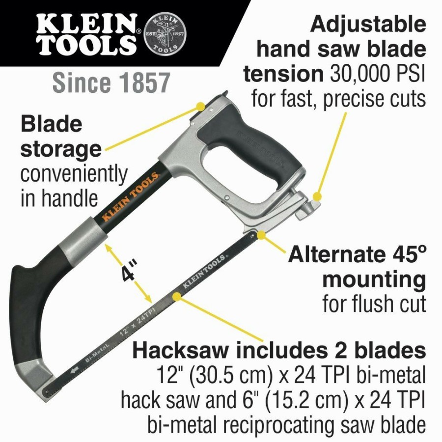 Hand Tools Klein Tools Hand Saws | Klein Tools 702-12 12 In. High-Tension Hacksaw