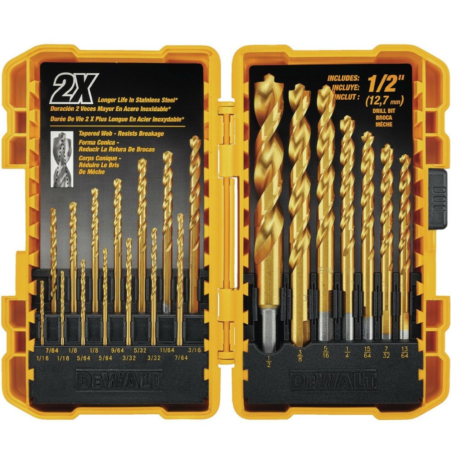 Power Tool Accessories Dewalt Bits And Bit Sets | Dewalt Dw1361 21-Piece Titanium Nitride Coated Pilot Point Drill Bit Set