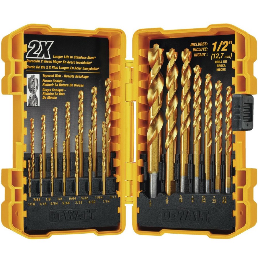 Power Tool Accessories Dewalt Bits And Bit Sets | Dewalt Dw1361 21-Piece Titanium Nitride Coated Pilot Point Drill Bit Set