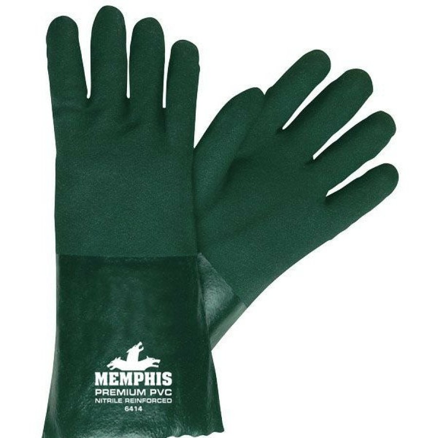 Safety Equipment Memphis Gloves | Memphis Gloves 6414 24-Piece Premium Chemical-Resistant Pvc Gloves - Large, Green