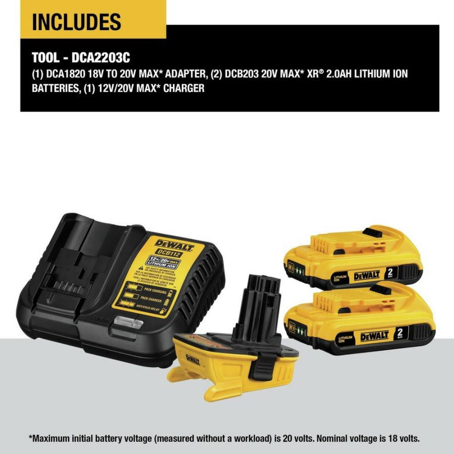 Batteries & Chargers Dewalt | Dewalt Dca2203C 20V Max Lithium-Ion Battery/Charger/Adapter Kit For 18V Cordless Tools With 2 Batteries (2 Ah)