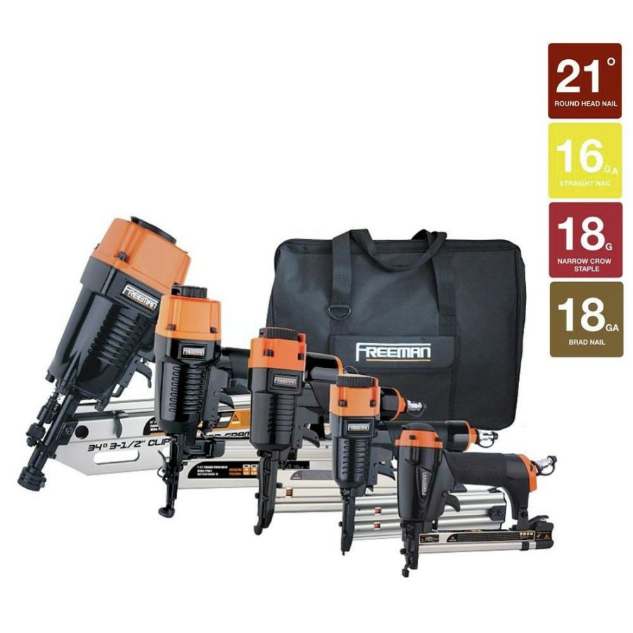 Power Tools Freeman Nailers | Freeman P5Frfnfwscb Professional Framing And Finish Kit With Nails And Canvas Bag