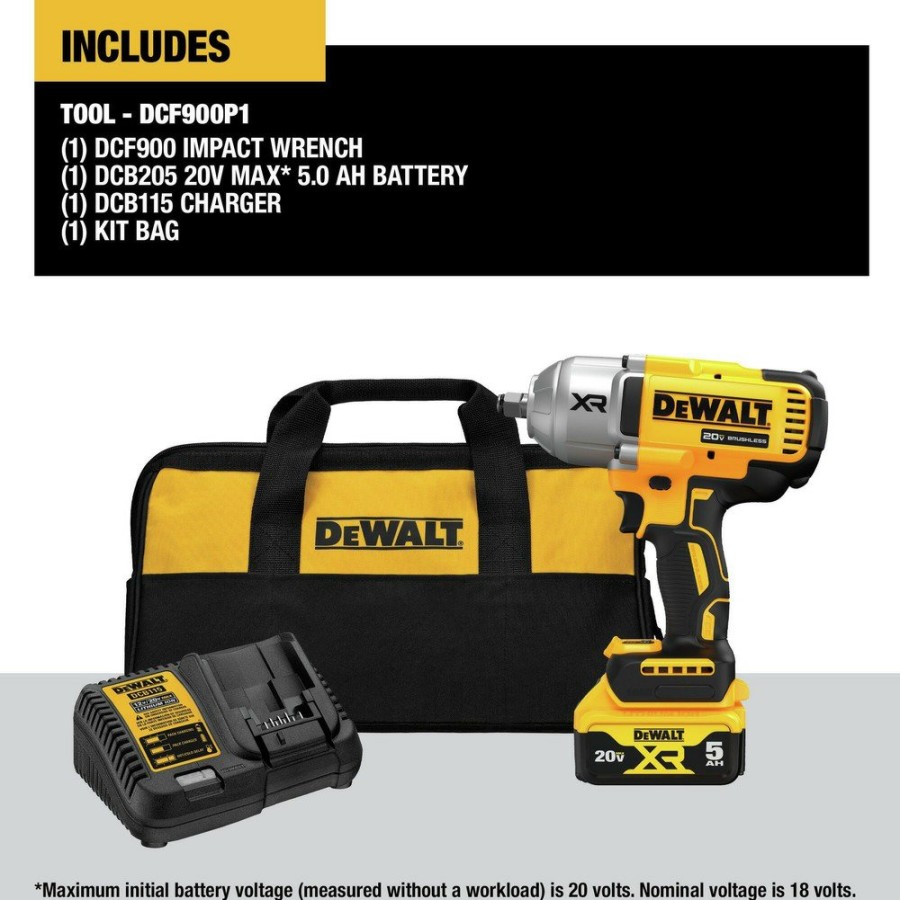 Power Tools Dewalt | Factory Reconditioned Dewalt Dcf900P1R 20V Max Xr Brushless Lithium-Ion 1/2 In. Cordless High Torque Impact Wrench Kit With Hog Ring Anvil (5 Ah)