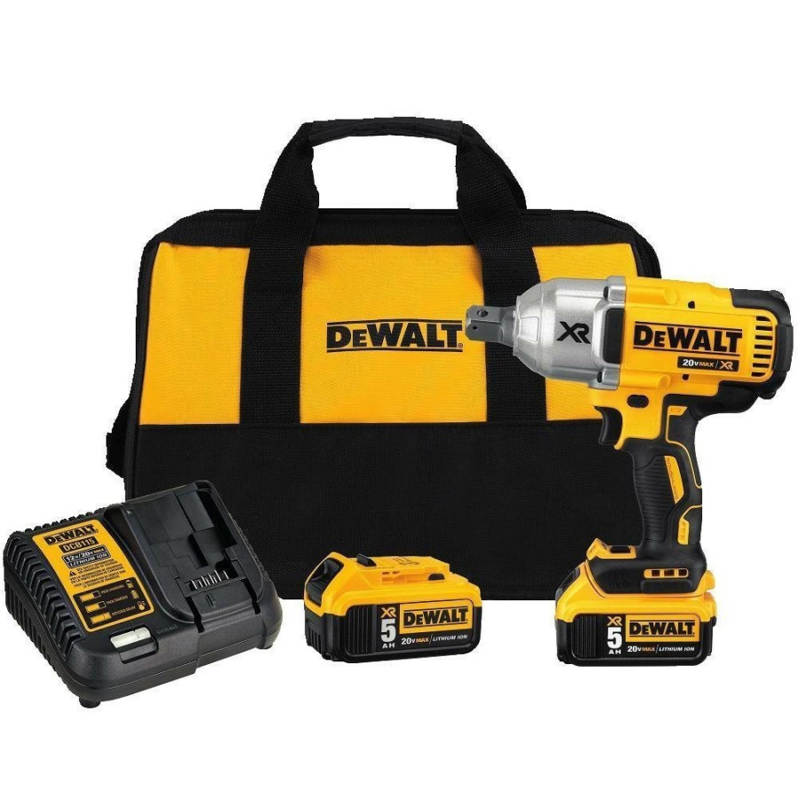 Power Tools Dewalt Impact Drivers | Dewalt Dcf897P2 20V Max Xr 5.0 Ah Cordless Lithium-Ion Brushless 3/4 In. Hog Ring Impact Wrench Kit