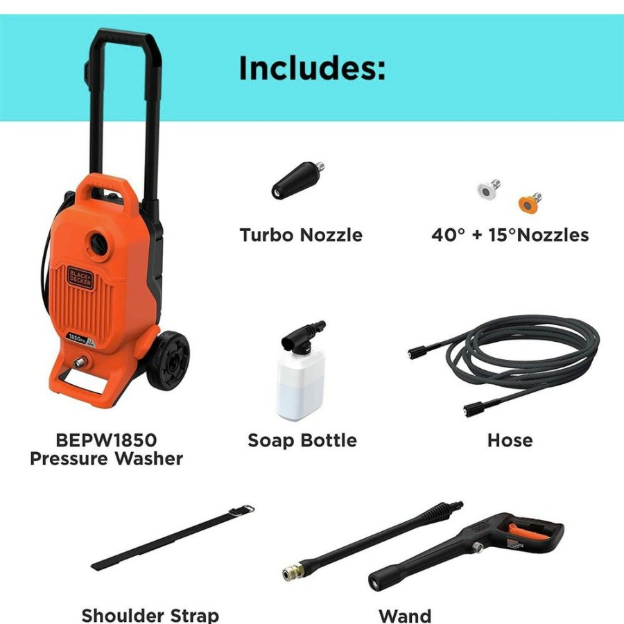 Outdoor Power Tools & Equipment Black & Decker | Black & Decker Bepw1850 1850 Max Psi 1.2 Gpm Corded Cold Water Pressure Washer