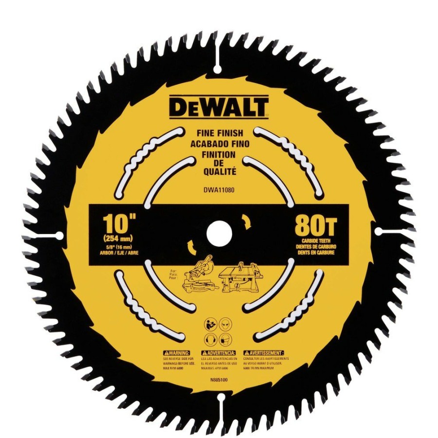 Power Tool Accessories Dewalt Circular Saw Blades | Dewalt Dwa11080 10 In. 80T Tungsten Carbide-Tipped Steel Fine Finish Circular Saw Blade