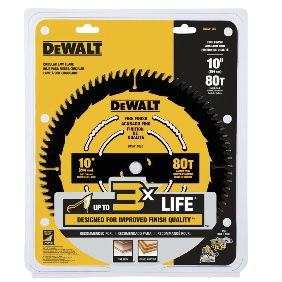 Power Tool Accessories Dewalt Circular Saw Blades | Dewalt Dwa11080 10 In. 80T Tungsten Carbide-Tipped Steel Fine Finish Circular Saw Blade