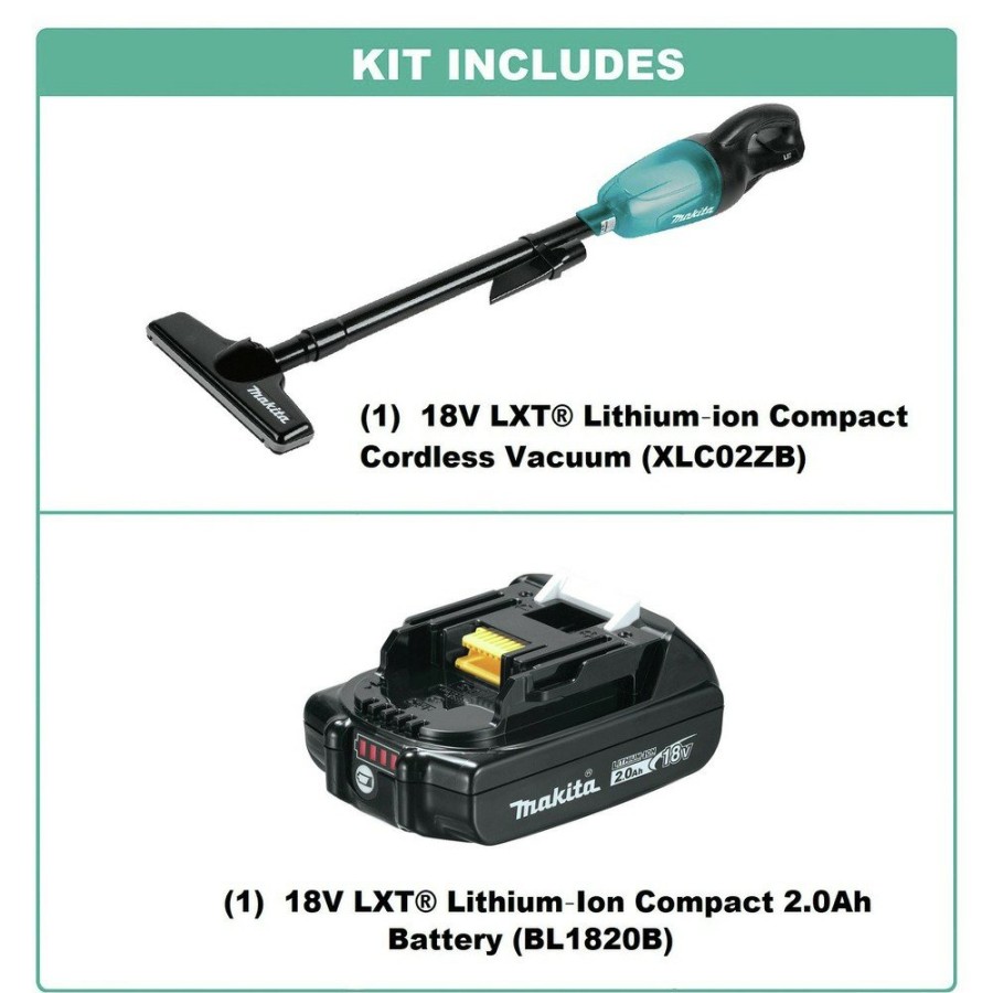 Vacuums Makita | Makita Xlc02Zb-Bl1820B-Bndl 18V Lxt Lithium-Ion Brushed Cordless Compact Vacuum And Compact Battery Bundle (2 Ah)