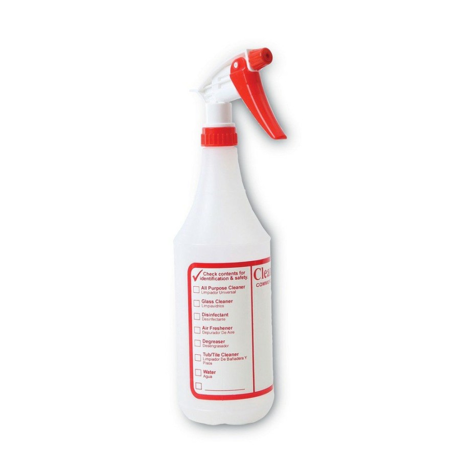 Facility Maintenance & Supplies Boardwalk Cleaners | Boardwalk Bwk03010 Hdpe 32 Oz. Trigger Spray Bottles - Clear/Red (3/Pack)