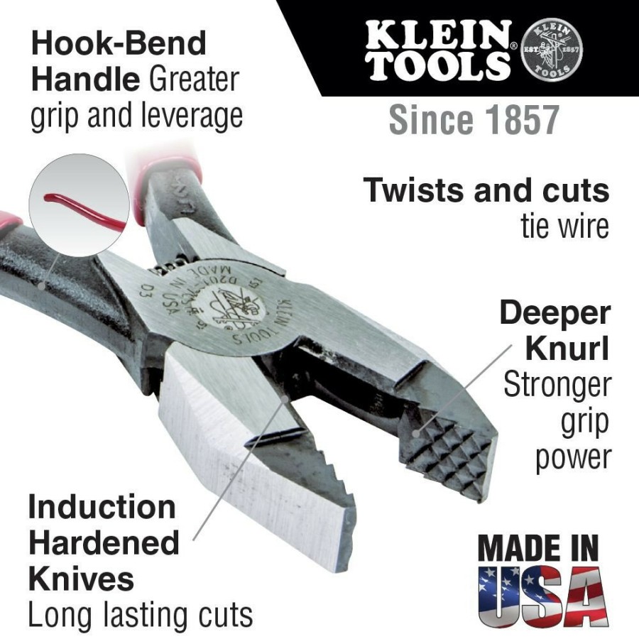 Hand Tools Klein Tools | Klein Tools D201-7Csta 9 In. Ironworker'S Aggressive Knurl Pliers