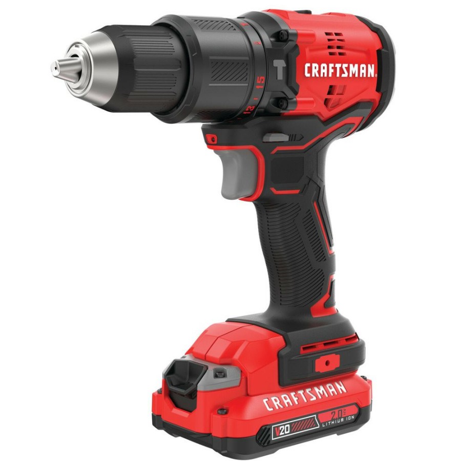 Power Tools Craftsman Hammer Drills | Craftsman Cmcd731D2 20V Max Brushless Lithium-Ion 1/2 In. Cordless Hammer Drill Kit With 2 Batteries (2 Ah)