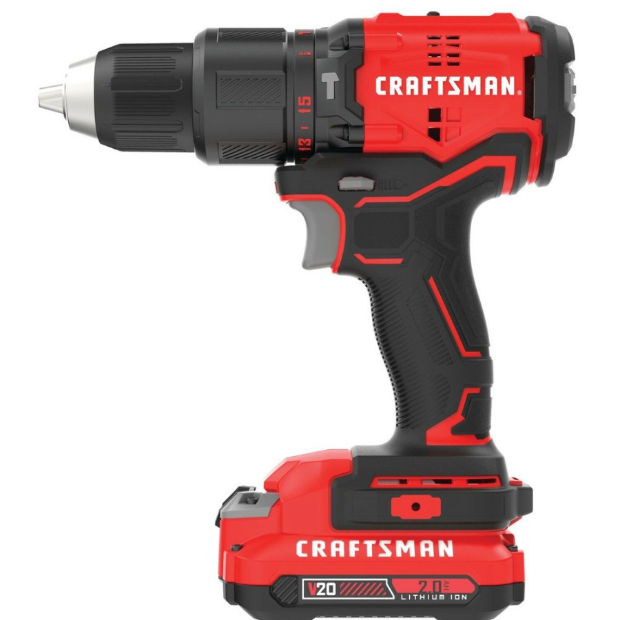 Power Tools Craftsman Hammer Drills | Craftsman Cmcd731D2 20V Max Brushless Lithium-Ion 1/2 In. Cordless Hammer Drill Kit With 2 Batteries (2 Ah)