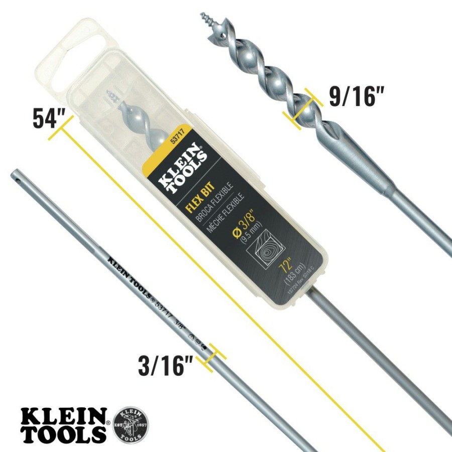 Power Tool Accessories Klein Tools Bits And Bit Sets | Klein Tools 53717 3/8 In. X 72 In. Flex Auger Bit With Screw Point