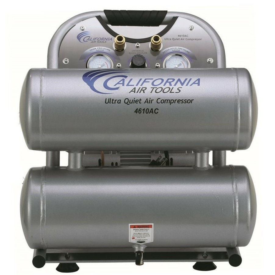 Air Tools And Equipment California Air Tools Portable Air Compressors | California Air Tools 4610Ac 1 Hp 4.6 Gallon Ultra Quiet And Oil-Free Aluminum Tank Twin Stack Air Compressor