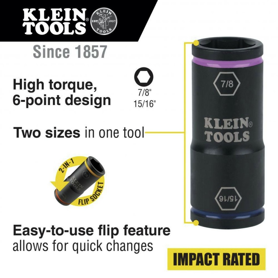 Hand Tools Klein Tools Impact Sockets | Klein Tools 66073 15/16 In. X 7/8 In. Flip Impact Socket