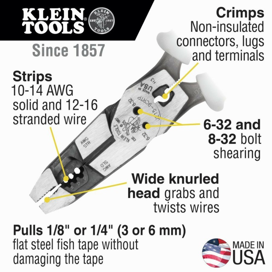 Hand Tools Klein Tools | Klein Tools J2159Crtp 9 In. Multi-Purpose Hybrid Pliers With Crimper