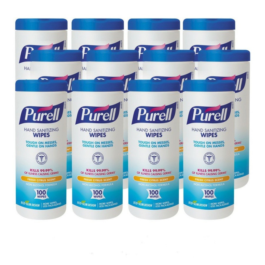 Facility Maintenance & Supplies PURELL Hand Wipes | Purell 9111-12 5.78 In. X 7 In. Premoistened Hand Sanitizing Wipes - Fresh Citrus, White (12/Carton)