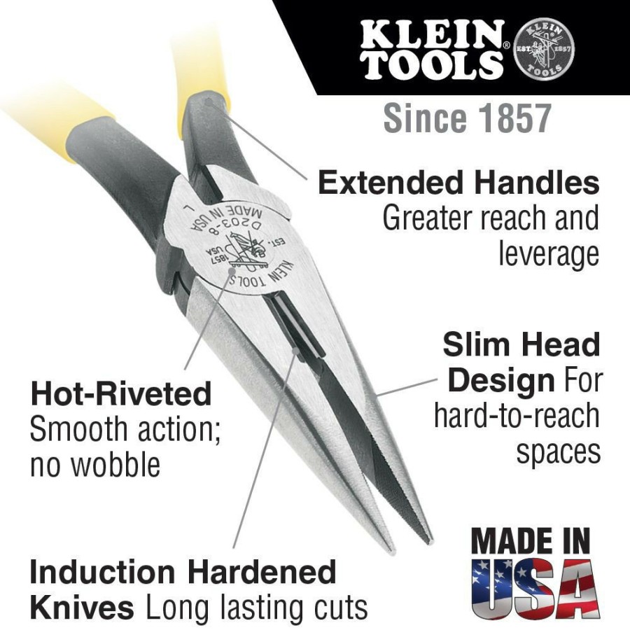 Hand Tools Klein Tools | Klein Tools D203-7C 7 In. Long Nose Spring Loaded Pliers