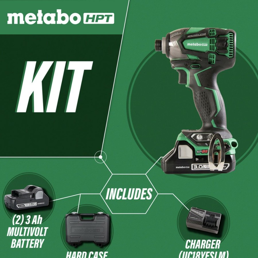 Power Tools Metabo HPT Impact Drivers | Factory Reconditioned Metabo Hpt Wh18Dbdl2M 18V Brushless Lithium-Ion 1/4 In. Cordless Triple Hammer Impact Driver Kit (3 Ah)