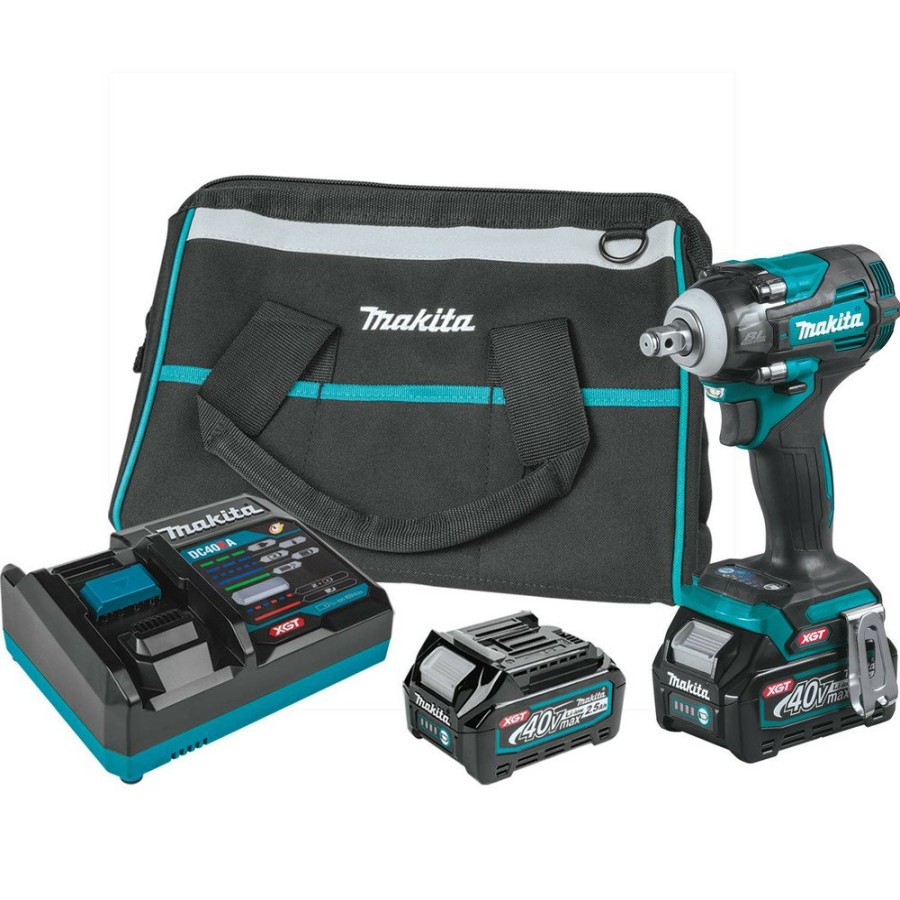 Power Tools Makita | Makita Gwt04D 40V Max Xgt Brushless Lithium-Ion 1/2 In. Cordless 4-Speed Impact Wrench With Friction Ring Anvil Kit (2.5 Ah)