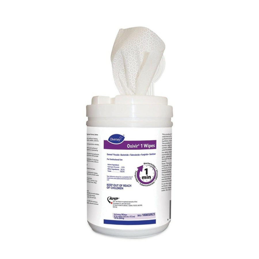 Facility Maintenance & Supplies Diversey Care Cleaners | Diversey Care 100850923 Oxivir 6 In. X 7 In. 1-Ply 1 Wipes (160/Canister, 12 Canisters/Carton)