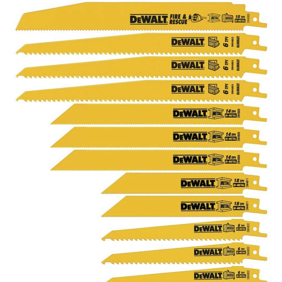 Power Tool Accessories Dewalt Reciprocating Saw Blades | Dewalt Dw4892 12-Piece Reciprocating Saw Blade Set With Telescoping Case