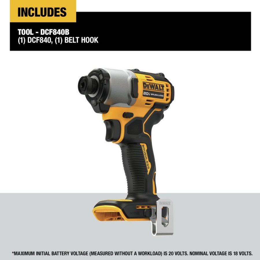 Power Tools Dewalt Impact Drivers | Dewalt Dcf840B 20V Max Brushless Lithium-Ion 1/4 In. Cordless Impact Driver (Tool Only)