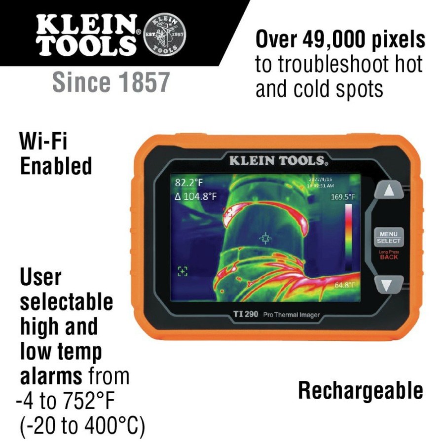 Automotive Klein Tools Inspection Cameras | Klein Tools Ti290 Rechargeable Pro 49000 Pixels Thermal Imaging Camera With Wi-Fi