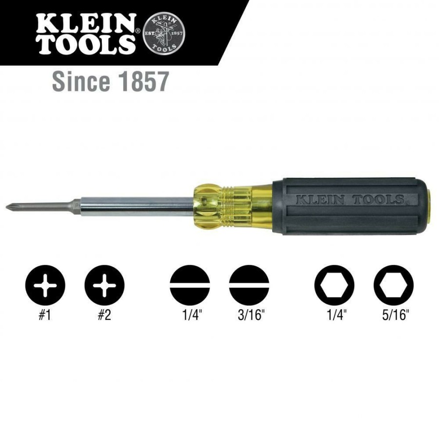 Hand Tools Klein Tools | Klein Tools 32559 6-In-1 Extended Reach Multi-Bit Screwdriver/Nut Driver