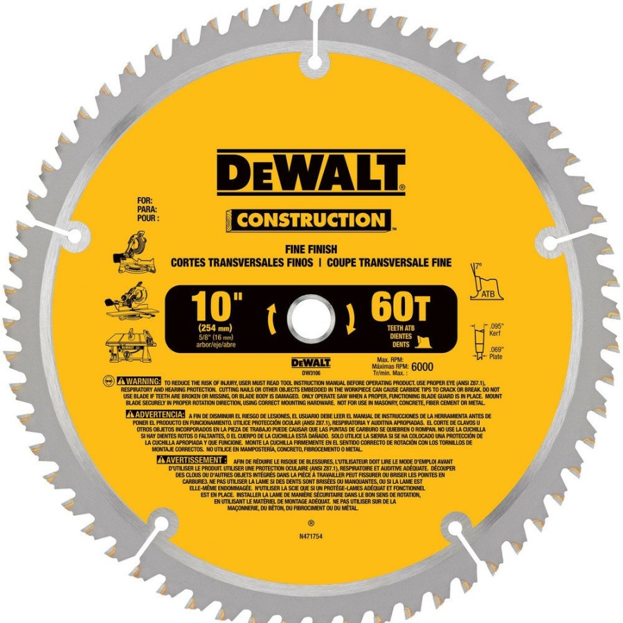 Power Tool Accessories Dewalt Miter Saw Blades | Dewalt Dw3106 10 In. Construction Miter/ Table Saw Blade