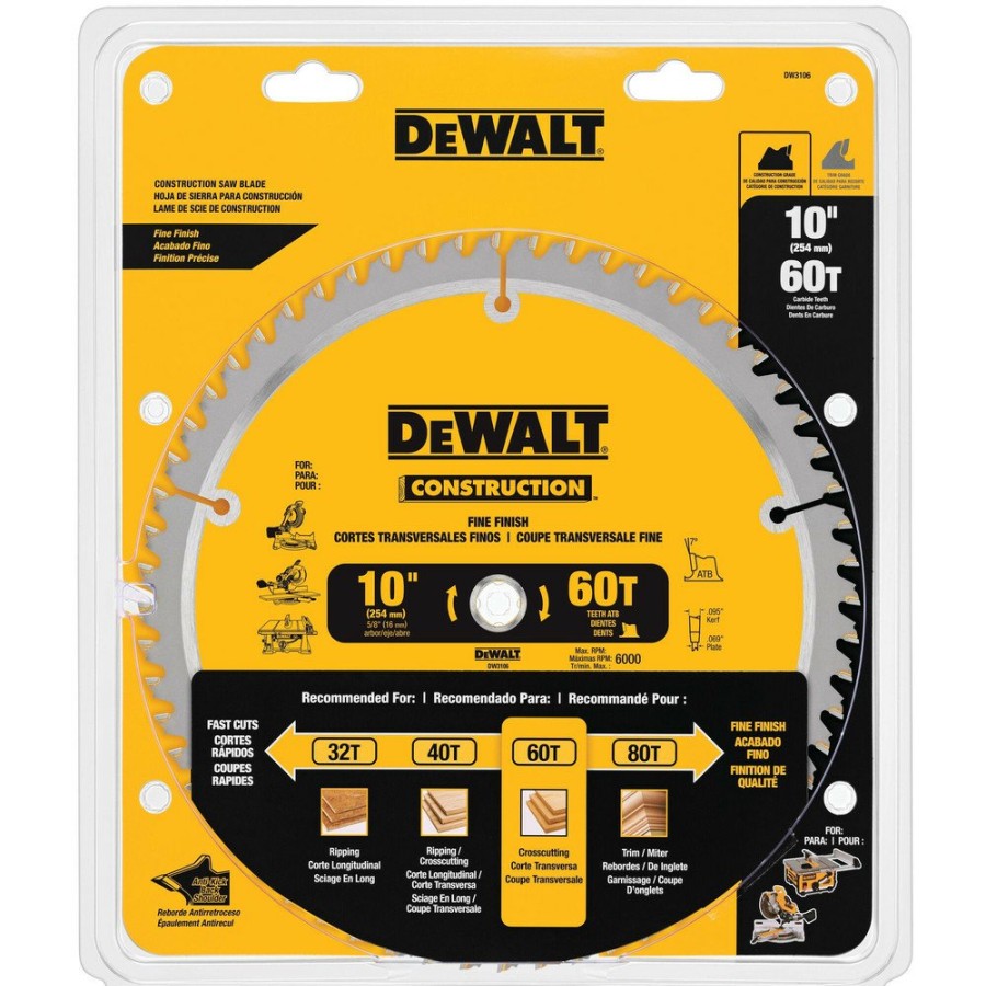 Power Tool Accessories Dewalt Miter Saw Blades | Dewalt Dw3106 10 In. Construction Miter/ Table Saw Blade