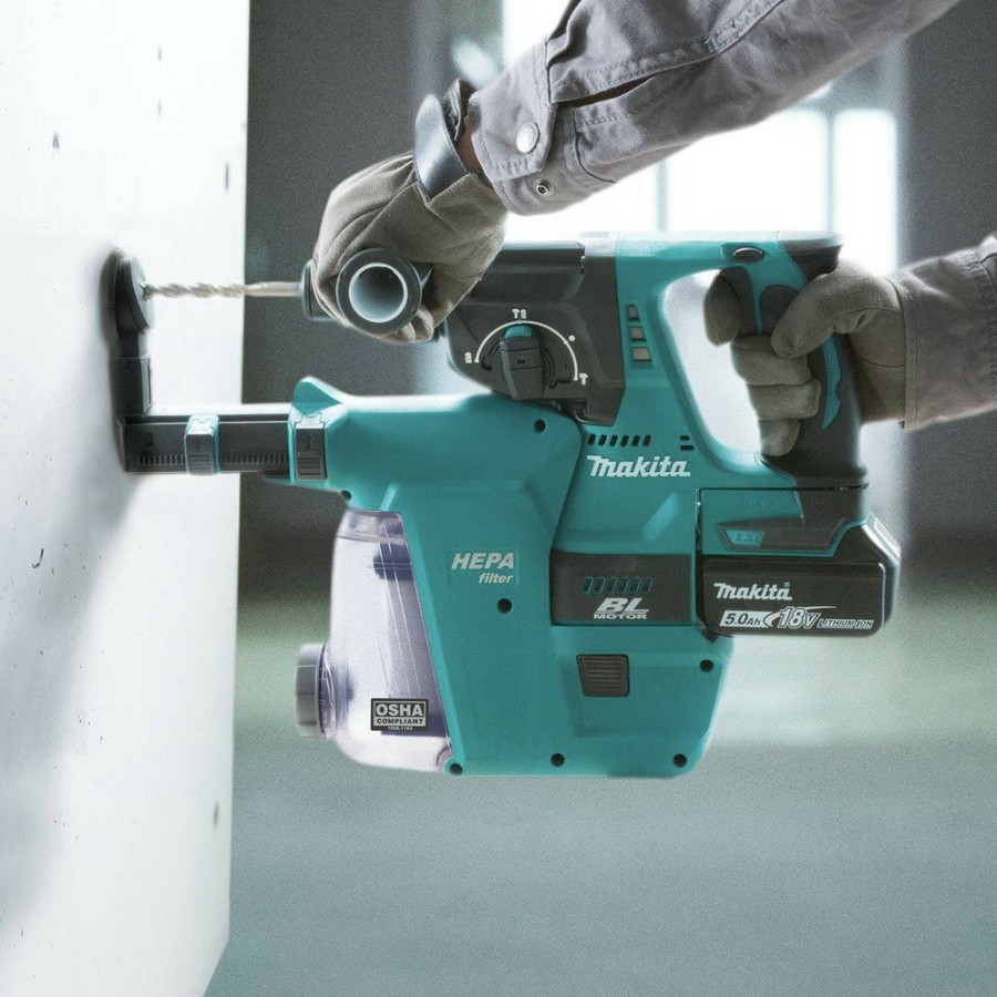 Power Tools Makita Rotary Hammers | Makita Xrh01Zwx 18V Lxt Brushless Lithium-Ion Sds-Plus 1 In. Cordless Rotary Hammer With Hepa Dust Extractor Attachment (Tool Only)